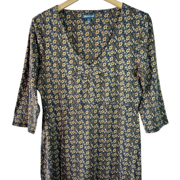Toad & Co Rosalind Gray & Gold Floral Knit Dress Size L - Picture 4 of 7